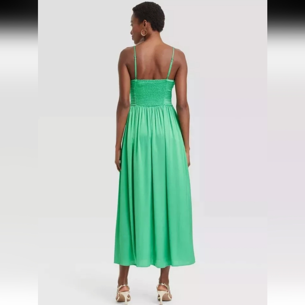 A New Day Green Smocked Ruched Midi Dress, Size Medium - Picture 4 of 5